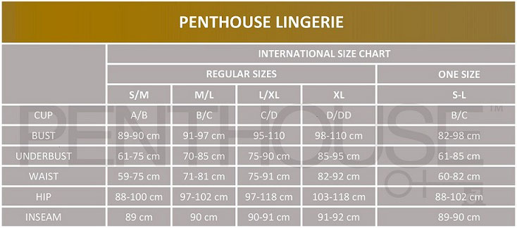 Таблица размеров белья Penthouse